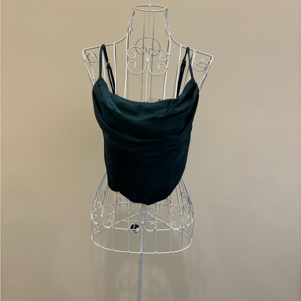 Dark Blue/ Green cowl neck corset top; Size small